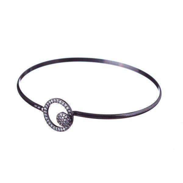 Pulseira Engate Circular Grafite Zircônias Banho Grafite