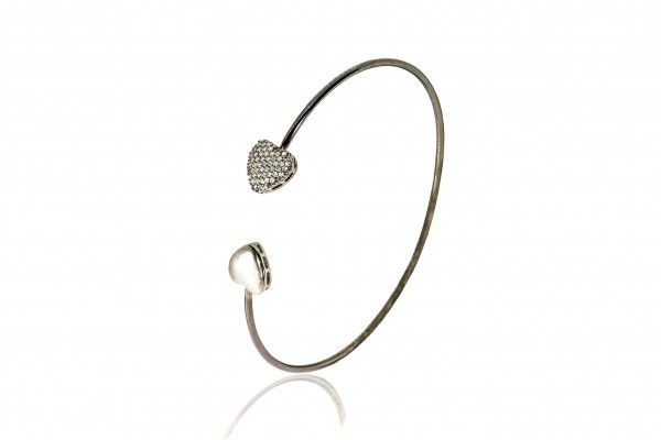 Pulseira Bracelete Dois Corações Zircônias Grafite