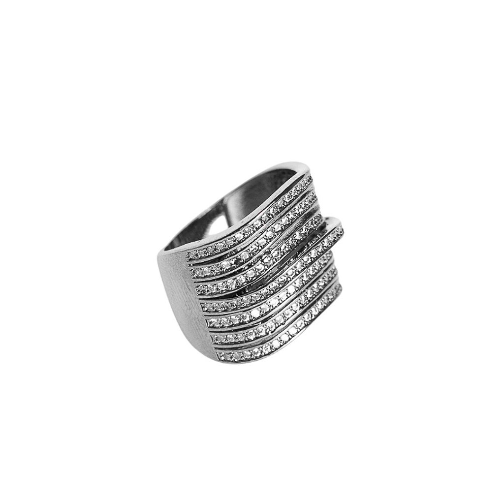 Maxi Anel Cravejado Zircônias Banho Ródio Negro