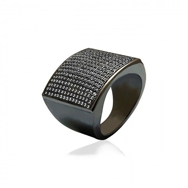 Maxi Anel Micro Zircônias Ródio Negro