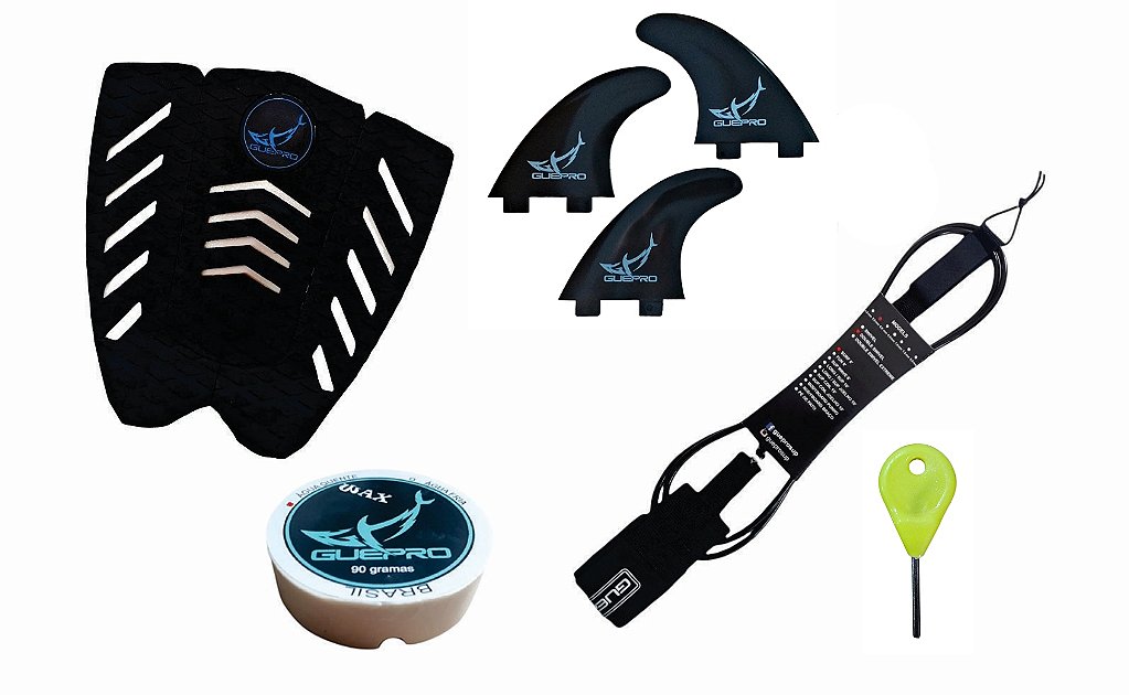 Deck Prancha Surf+ Leash +jogo Quilhas M5+ Parafina+chavinha - Kit