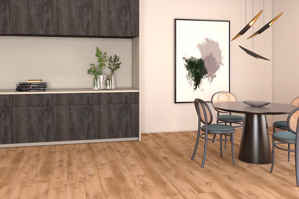 Piso Laminado Eucafloor Prime Cacau em Sala de Jantar