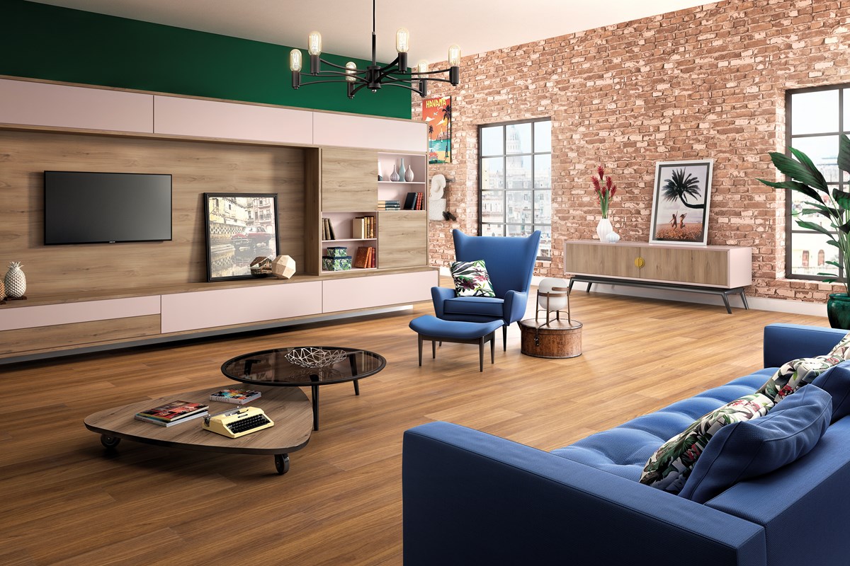 Piso Laminado Eucafloor Prime Carvalho New em Sala Sistema de Montagem com Cola