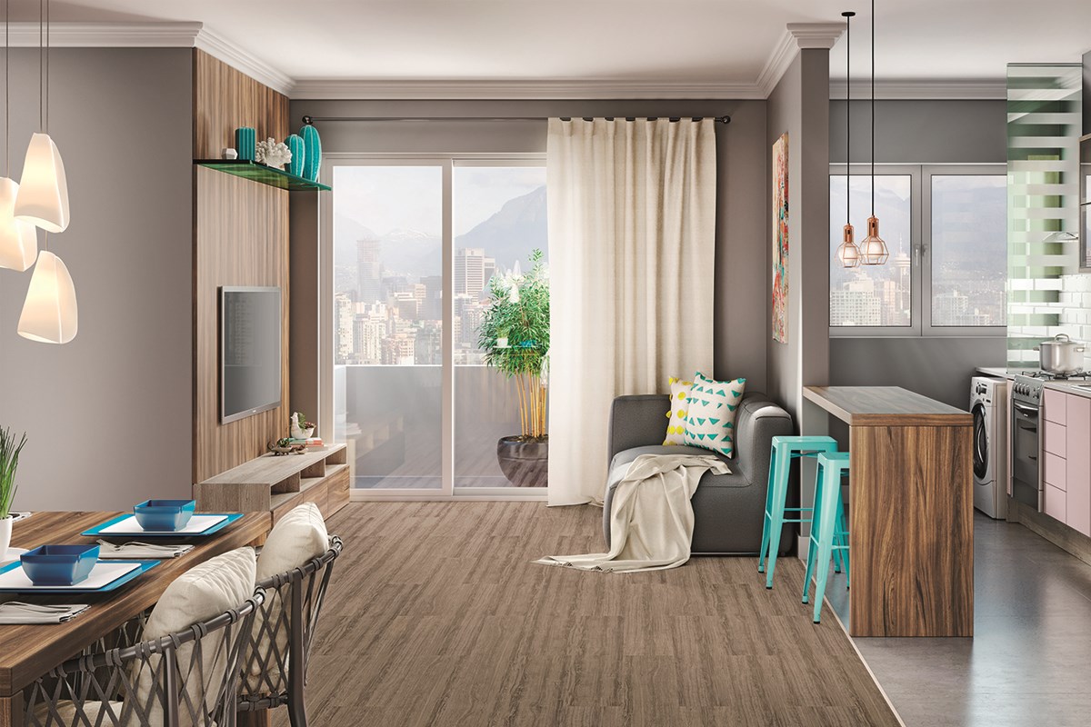 Piso Laminado Eucafloor Prime Noce Oro em Apartamento Colado