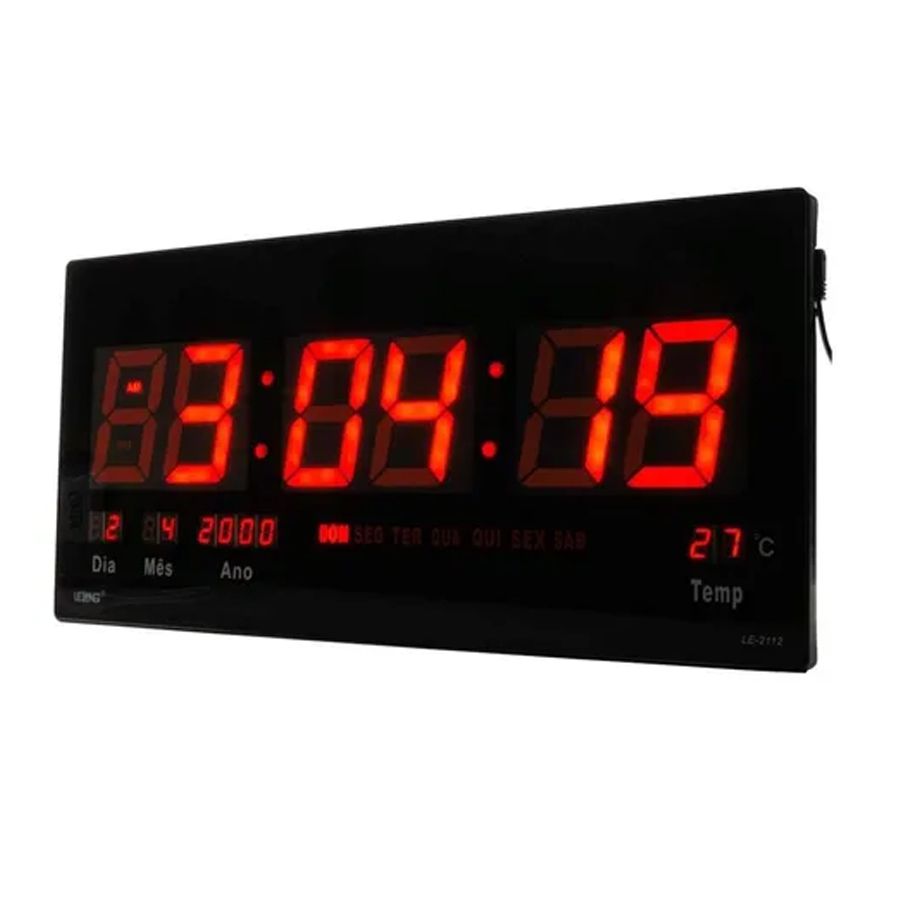 Relógio De Parede Digital Led Com Data, Mês, Ano e Temperatura - 46cm -  Catálogo GrupoShopMix