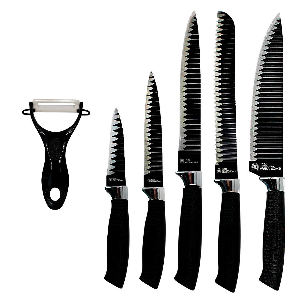 Jogo de Facas 6 Peças Aço Inox Knife Set Preto - Catálogo GrupoShopMix