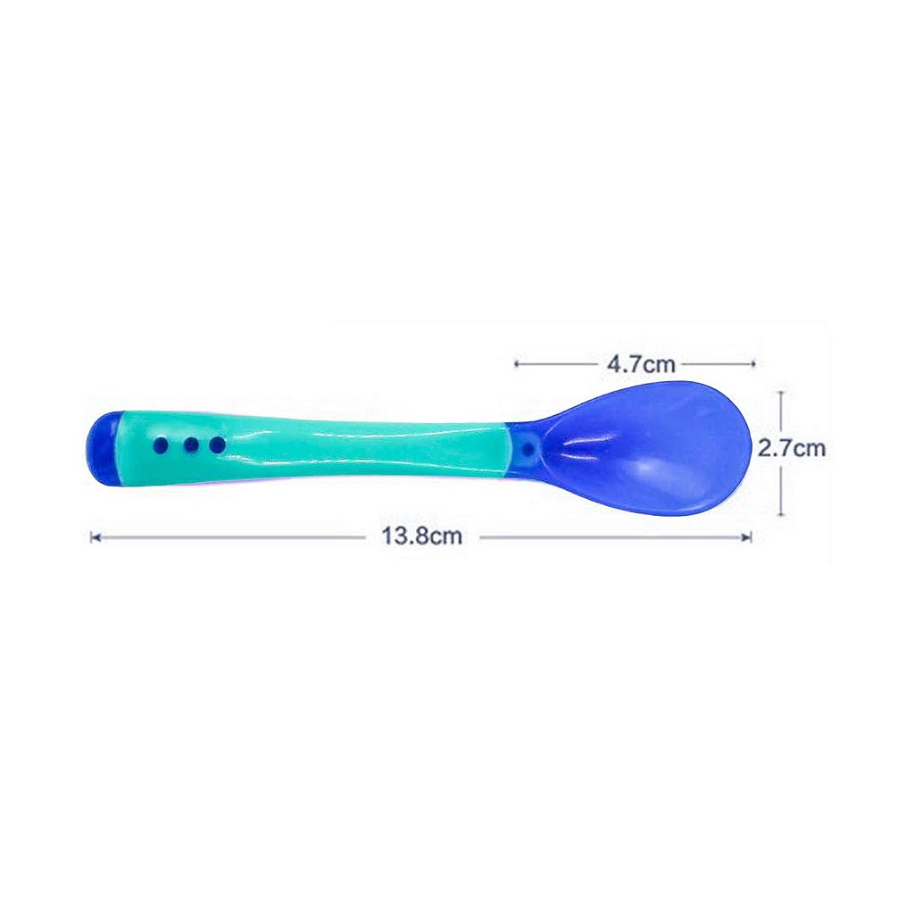 Colher P/ Bebe Térmica Silicone Sensível A Temperatura Azul