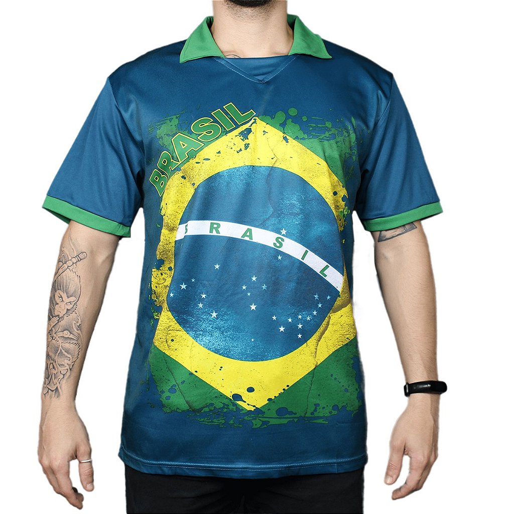 Camisa Polo Azul Bandeira Brasil Copa do Mundo Futebol - Catálogo  GrupoShopMix