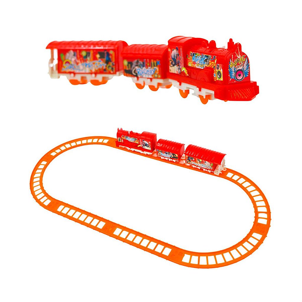Brinquedo Trem Trenzinho Eletrico Locomotiva Vagões Trilhos