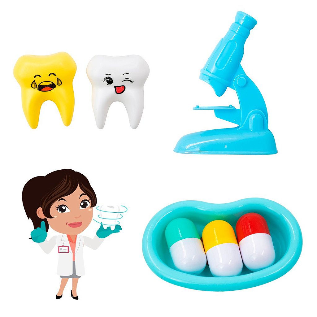 Brinquedo Kit Dentista Infantil Médico Doutor Didático - Azul