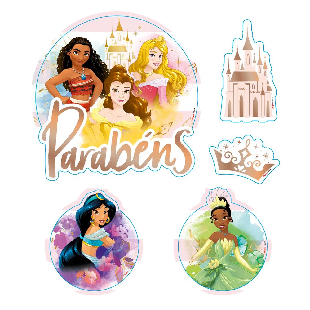 Topo de Bolo Princesas Disney Parabéns