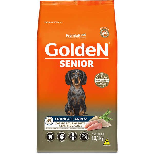 Ração Premier Golden Sênior Pequeno Porte Frango e Arroz Mini Bits