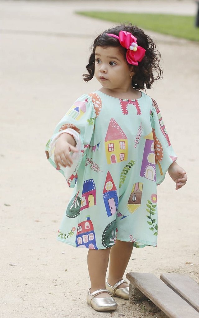 vestido longo infantil em viscose estampado