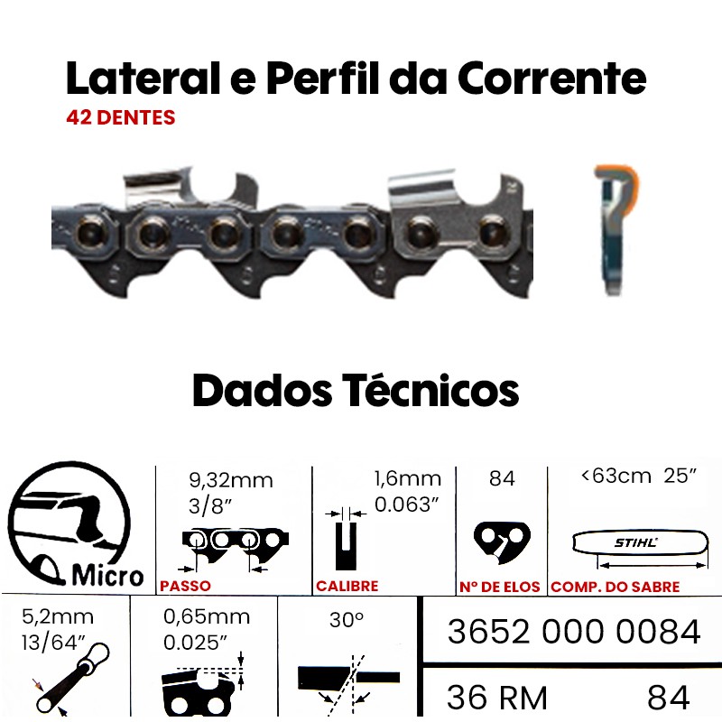 Corrente Motosserra Stihl 36 RM - 63cm - MS 460 / 650 / 660