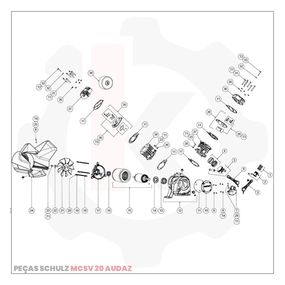 Vista Explodida Schulz Audaz MCSV 20 - Peças - KIMOTOR