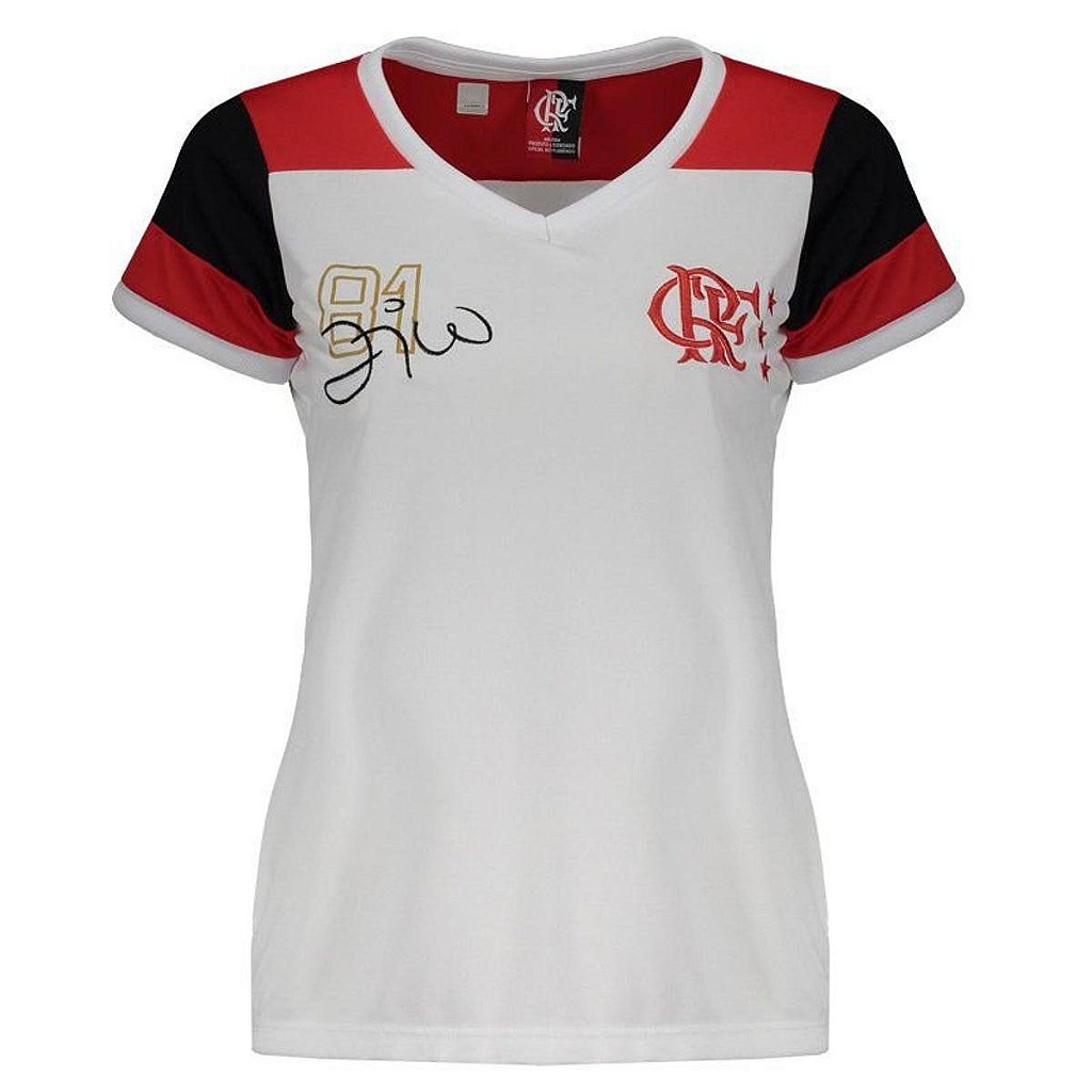 Camisa Flamengo Zico Retrô 81 Branca Feminina - Braziline - LeGol - Roupas  e acessórios do seu time de coração.