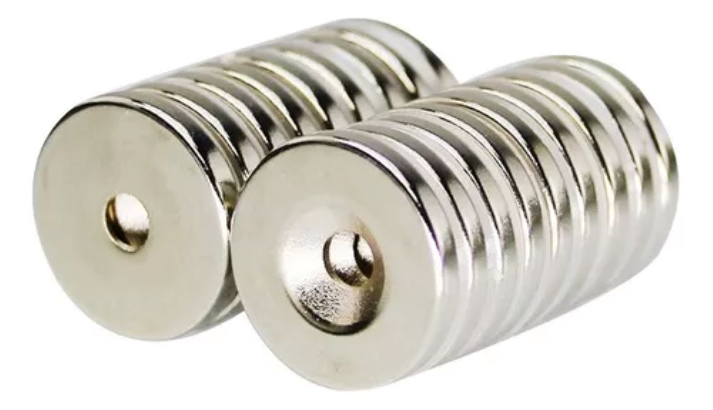 Kit com 5 Peças Ímã de Neodímio 20x3mm N35 Disco com Furo - Lorben