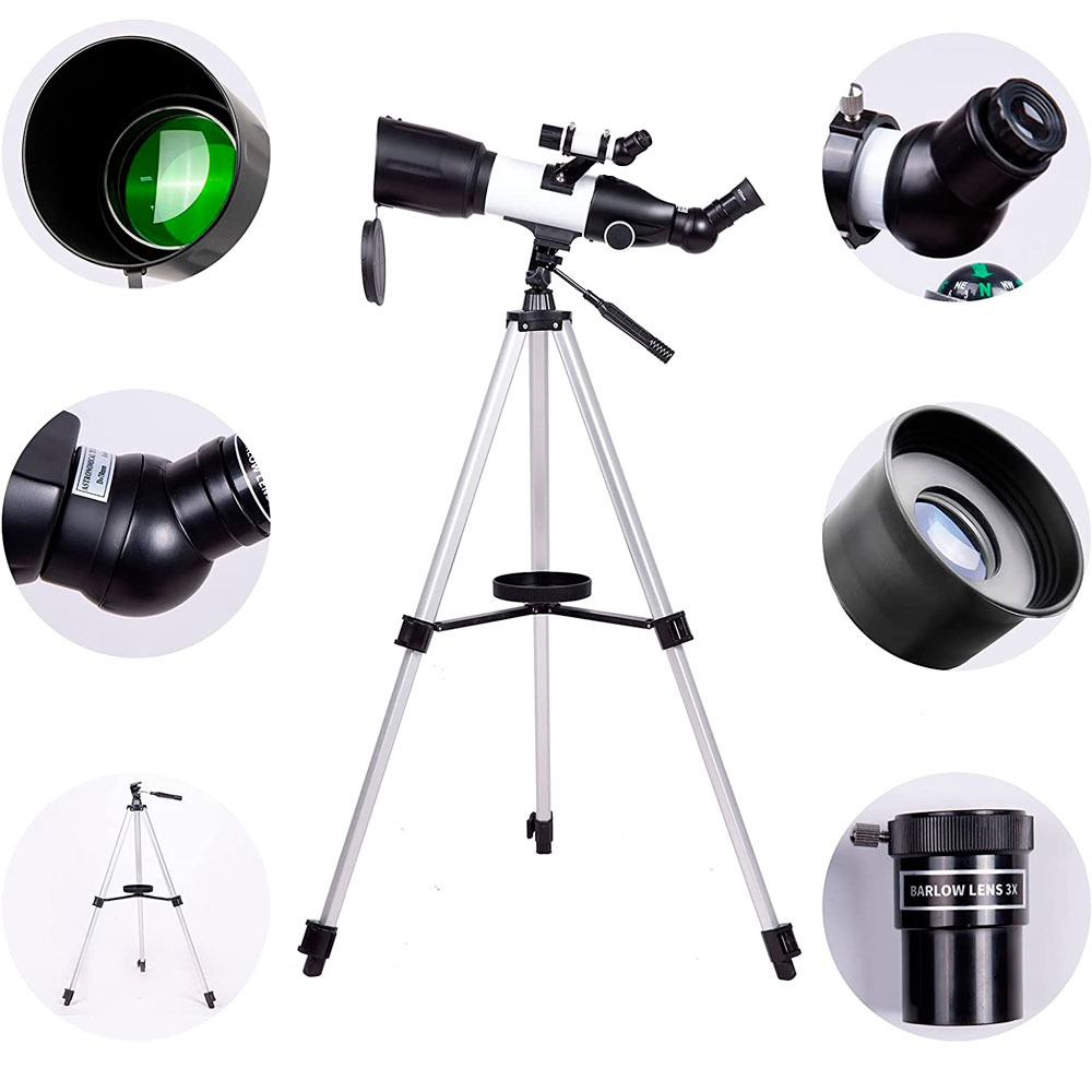 Telescópio Astronômico Refrator 400x70 Alumínio com Tripé 120cm