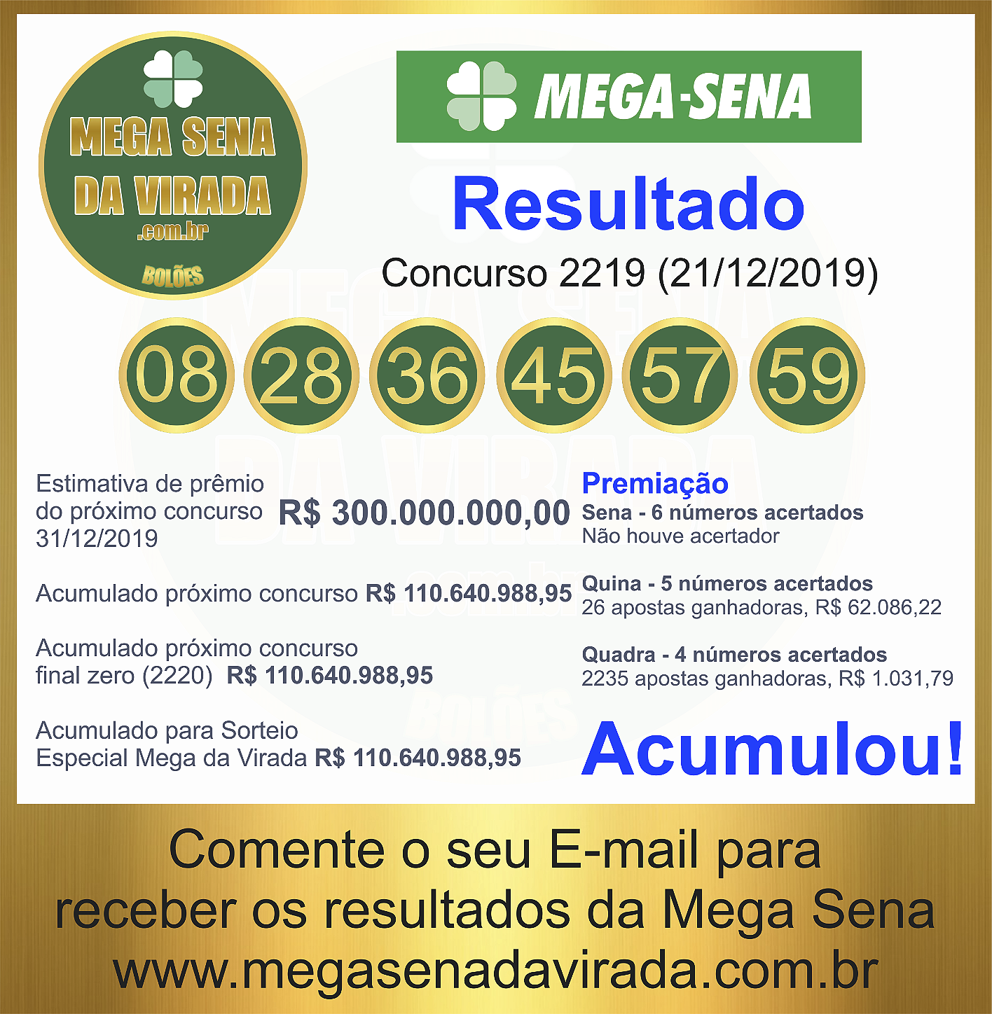 Quina E Quadra Da Mega Sena Da Virada - 099abel