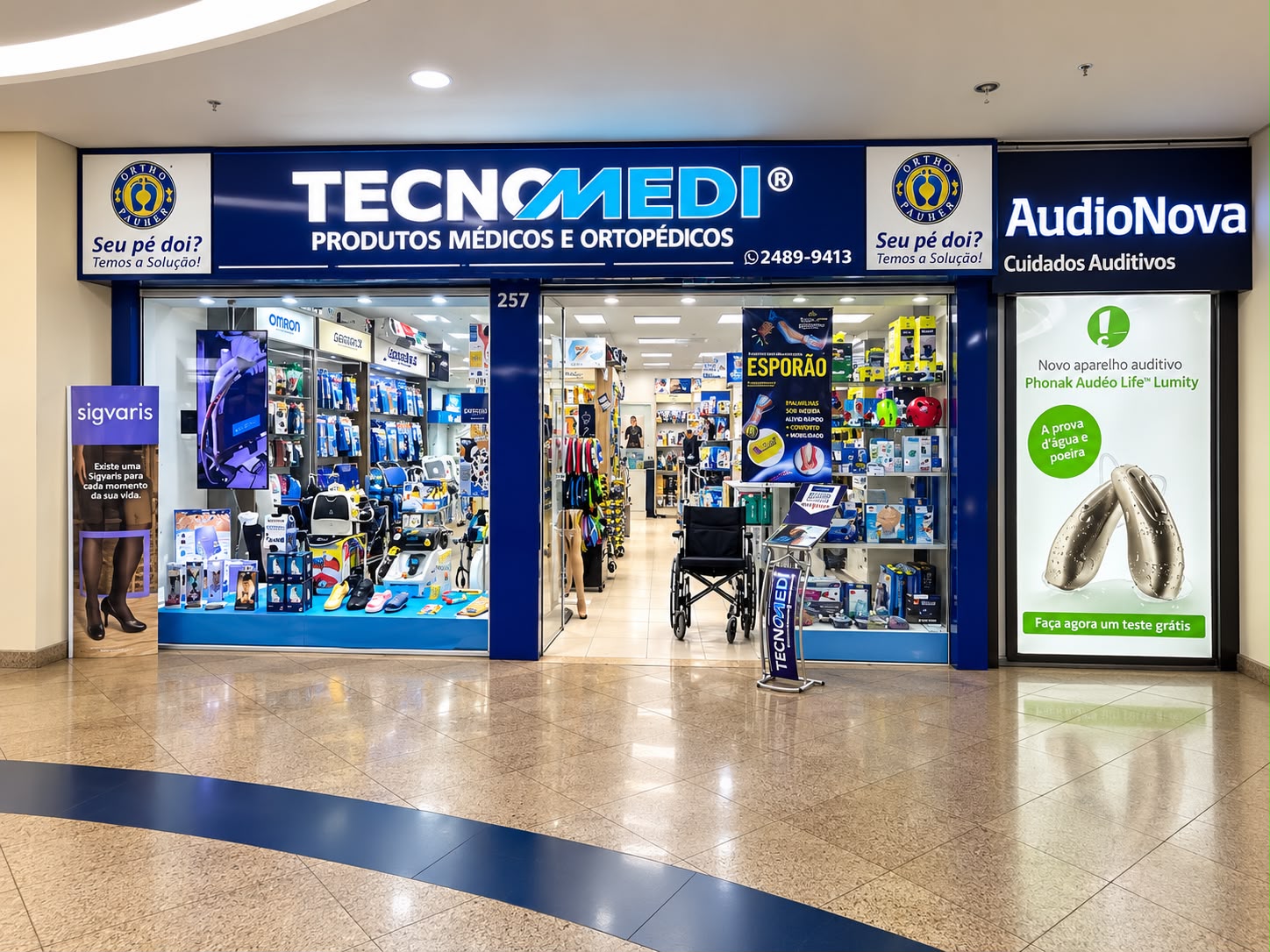 Fachada da Tecnomedi Madureira na Estrada do Portela, 99, Loja 257, Zona Norte do Rio de Janeiro