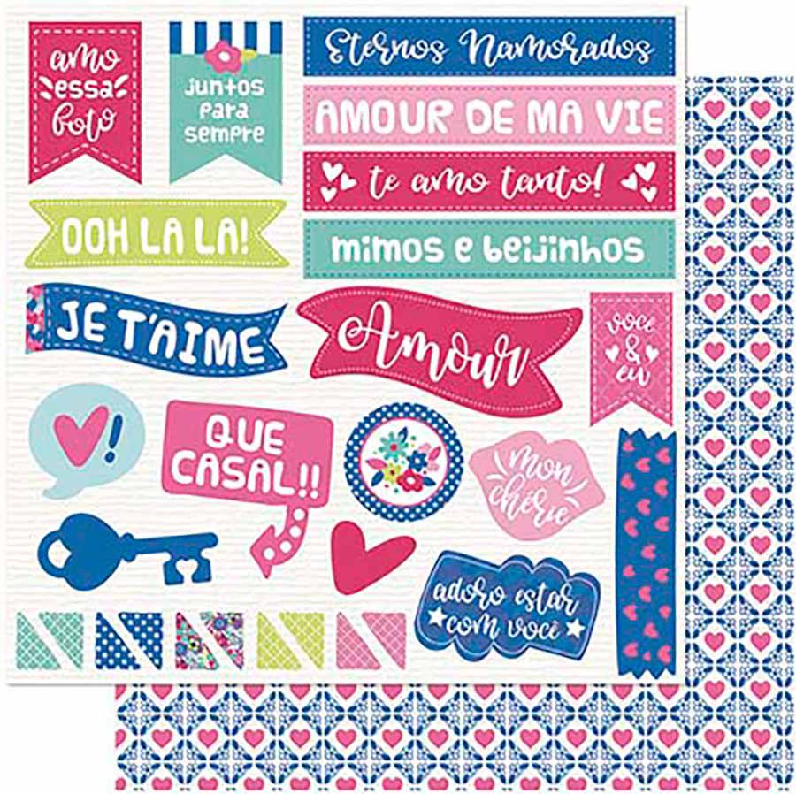 Papel para Scrapbook Litoarte Estampa Básica Xadrez Rosa e Branco