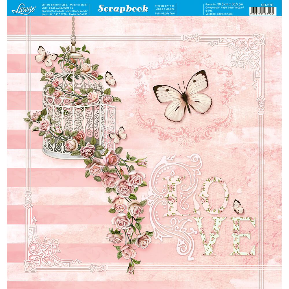 Papel para Scrapbook Litoarte Estampa Básica Xadrez Rosa e Branco