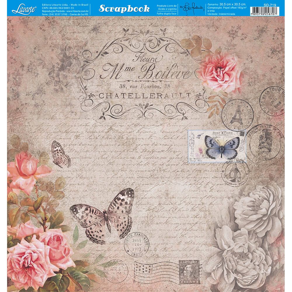 Papel Scrapbook Litocart 30,5x30,5 LSC-161 Xadrez Rosa - Cartões e