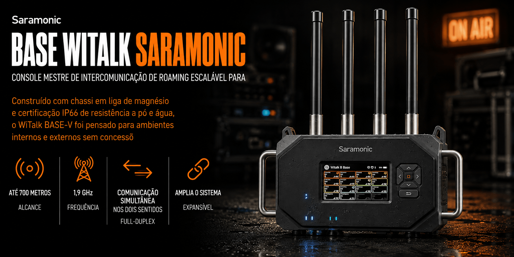 Base WiTalk Saramonic — Console Mestre de Intercomunicação de Roaming