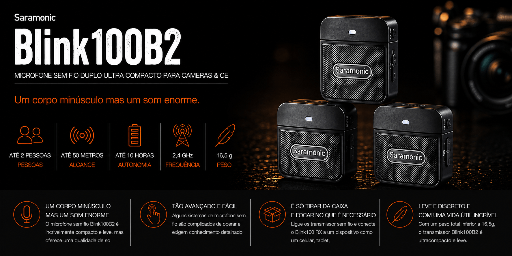 Blink100B2 — Microfone sem fio duplo ultra compacto para ca