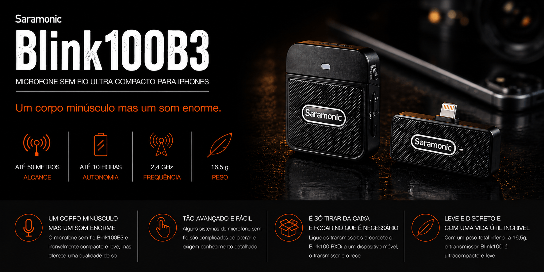 Blink100B3 — Microfone sem fio ultra compacto para iPhones