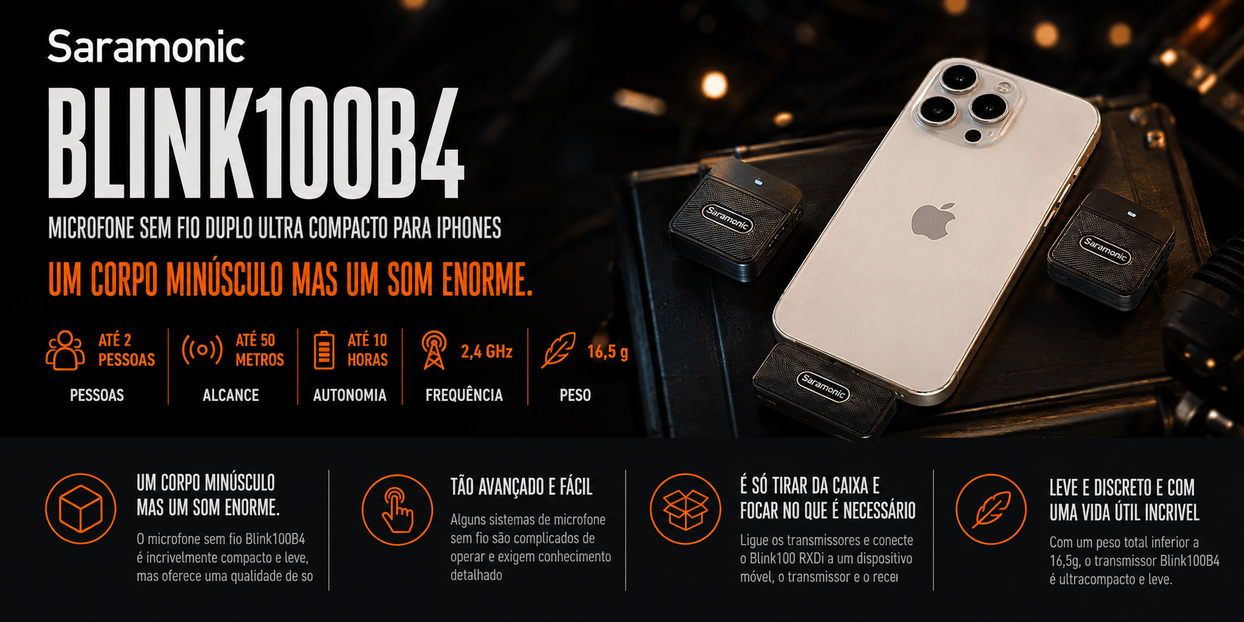Blink100B4 — Microfone sem fio duplo ultra compacto para iP