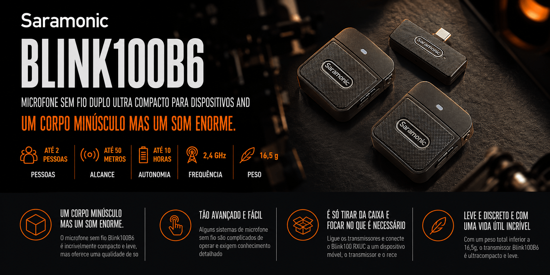 Blink100B6 — Microfone sem fio duplo ultra compacto para di