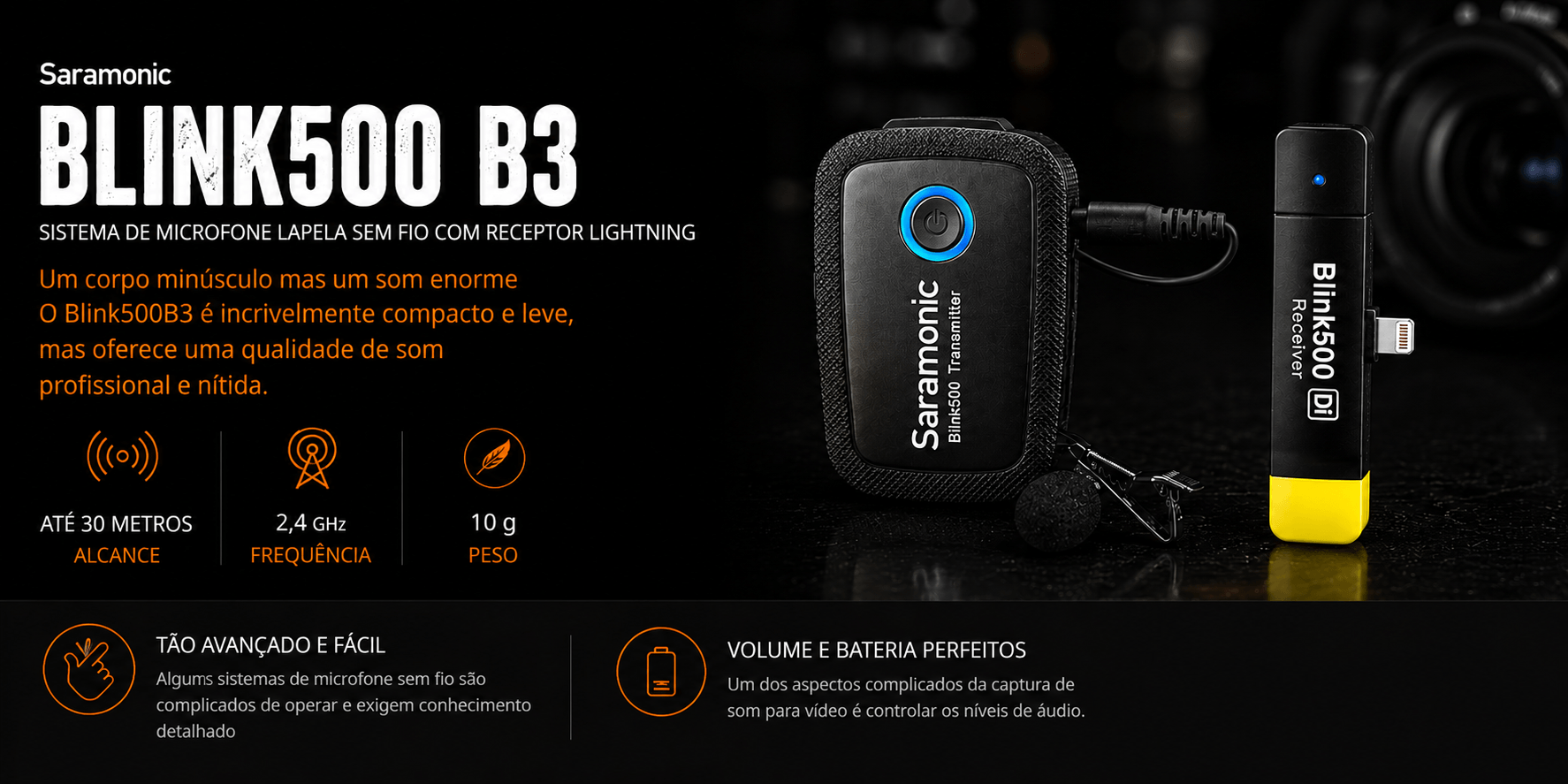 BLINK500 B3 — Sistema de Microfone Lapela sem fio com recept
