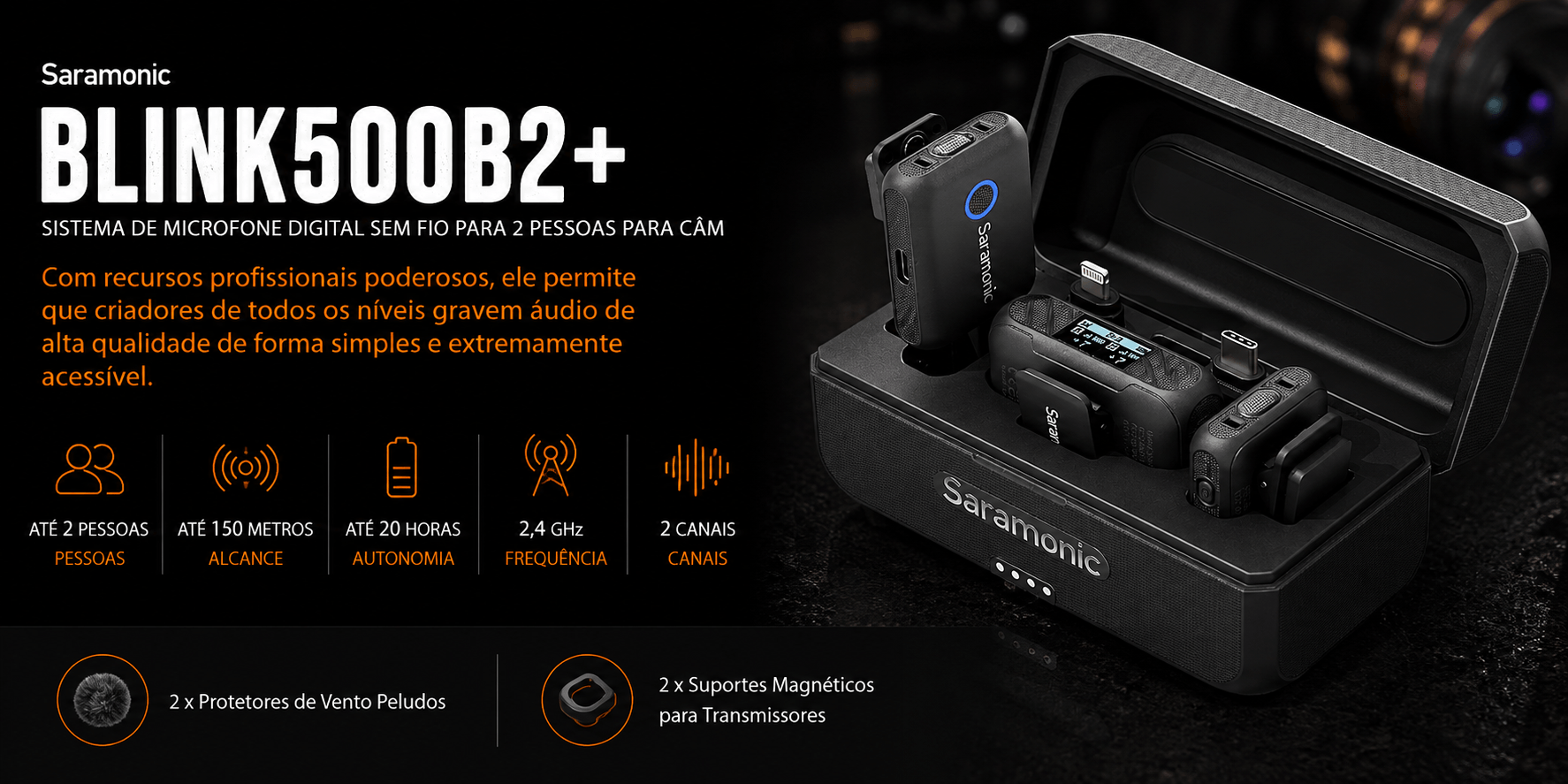 BLINK500B2+ — Sistema de Microfone Digital Sem Fio para 2 Pe
