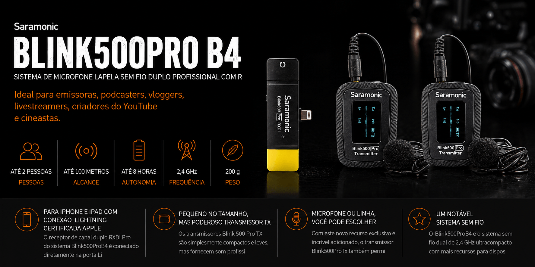 BLINK500PRO B4 — Sistema de Microfone Lapela sem fio duplo Prof