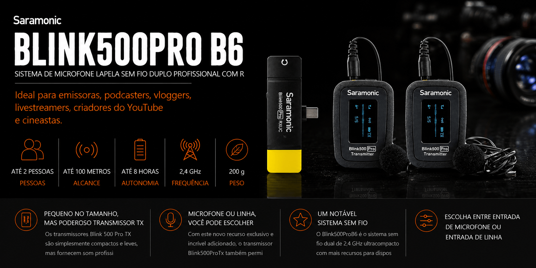 BLINK500PRO B6 — Sistema de Microfone Lapela sem fio duplo Prof