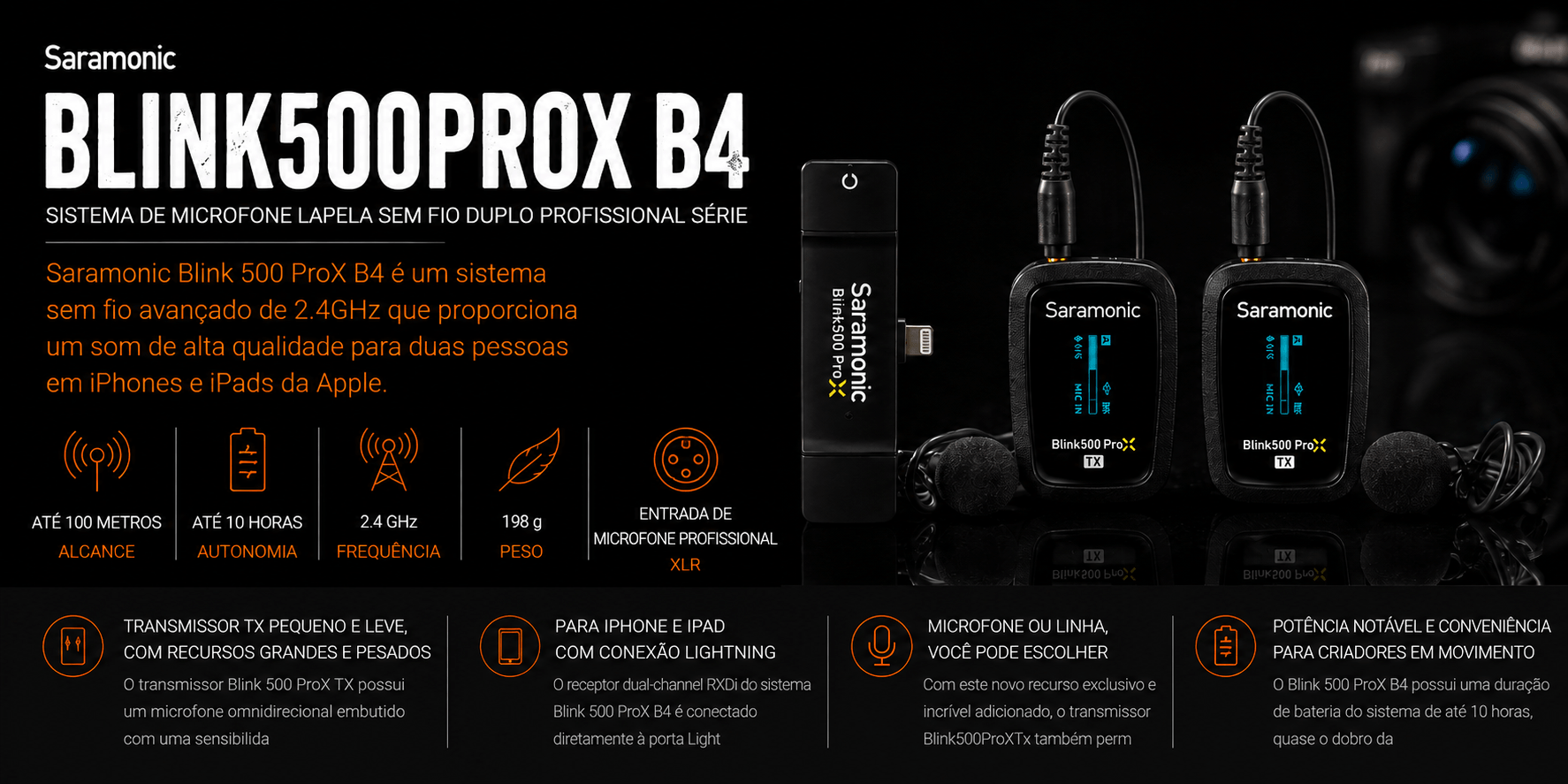 BLINK500PROX B4 — Sistema de Microfone Lapela sem fio duplo Prof