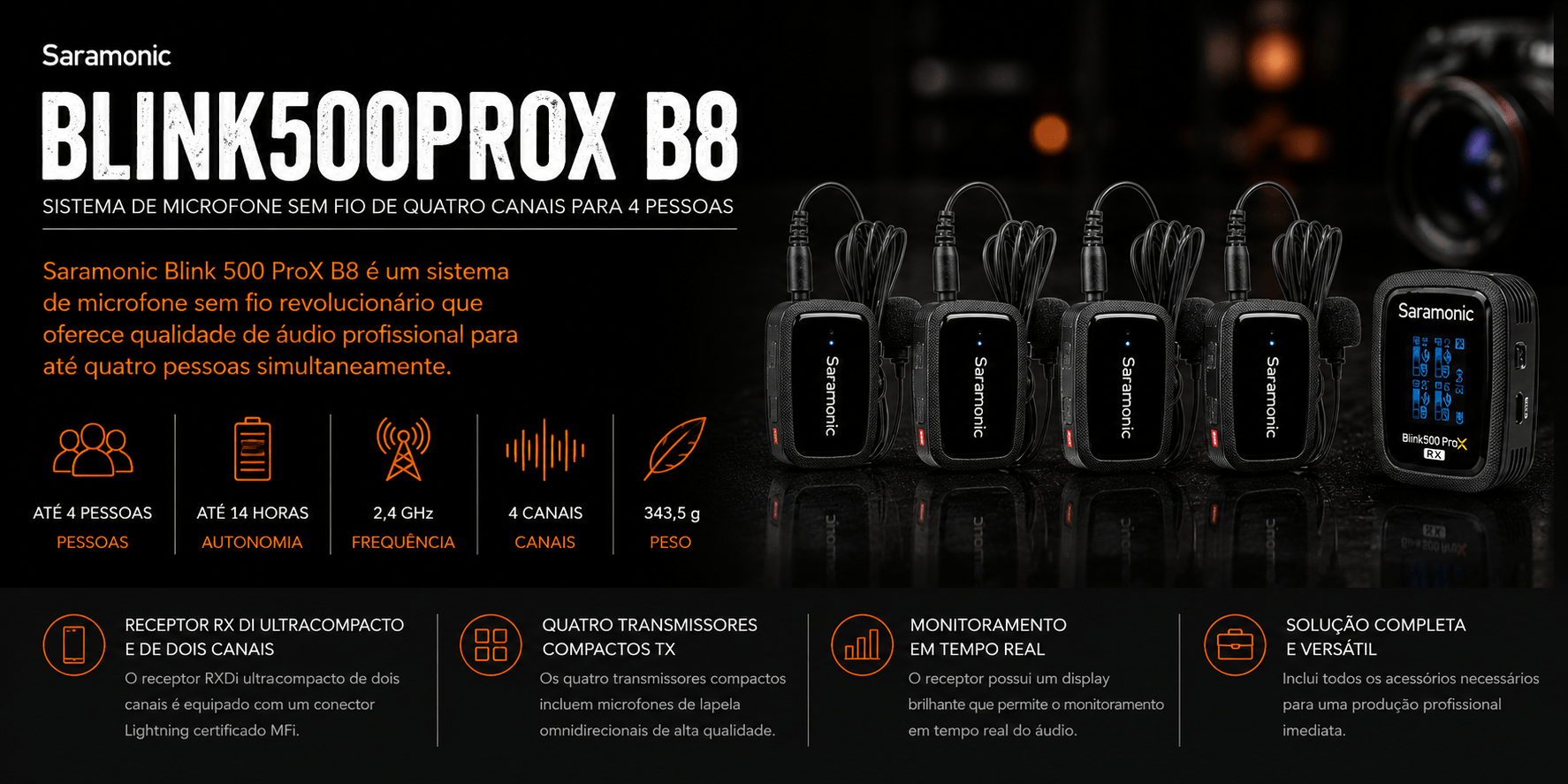 BLINK500PROX B8 — Sistema de microfone sem fio de quatro canais