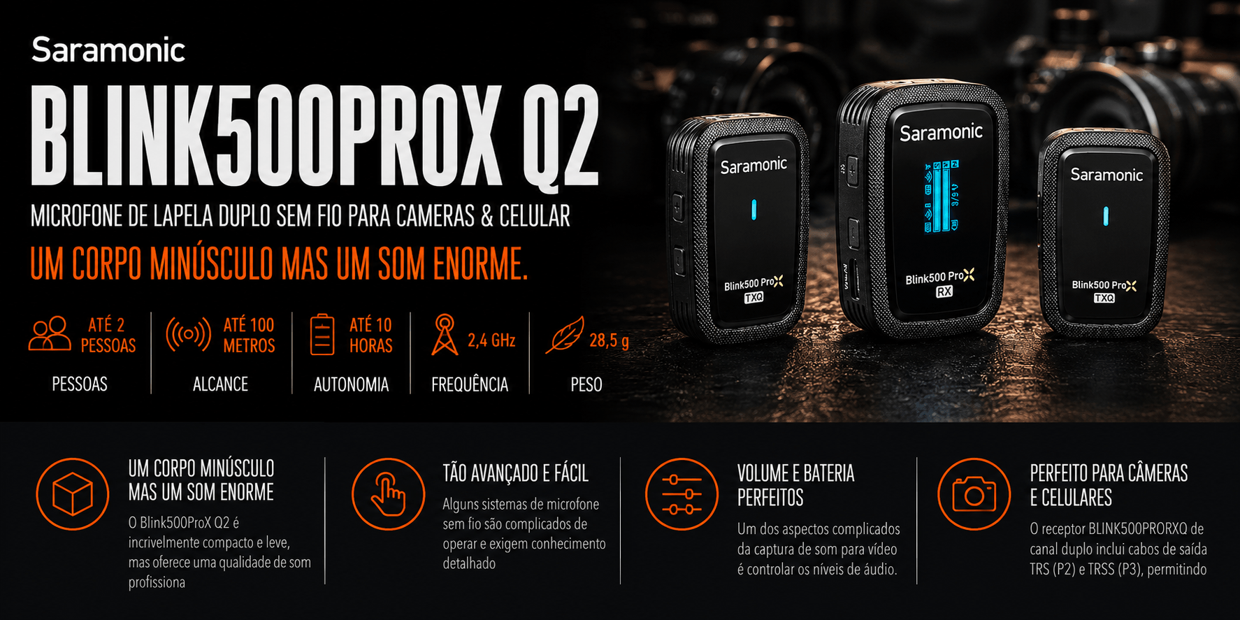 Blink500ProX Q2 — Microfone de Lapela Duplo sem fio para cameras
