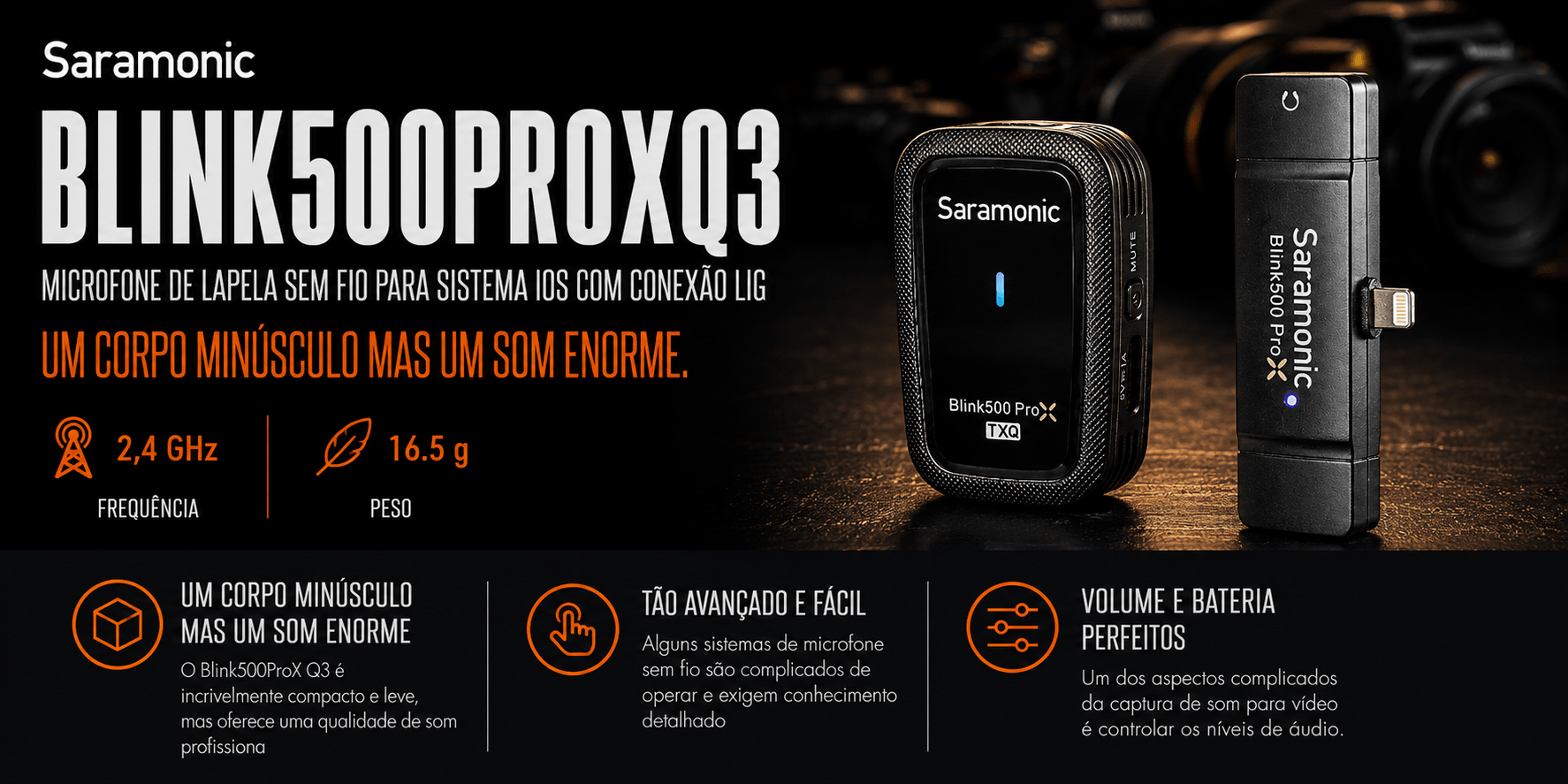 Blink500ProXQ3 — Microfone de Lapela sem fio para sistema iOS c