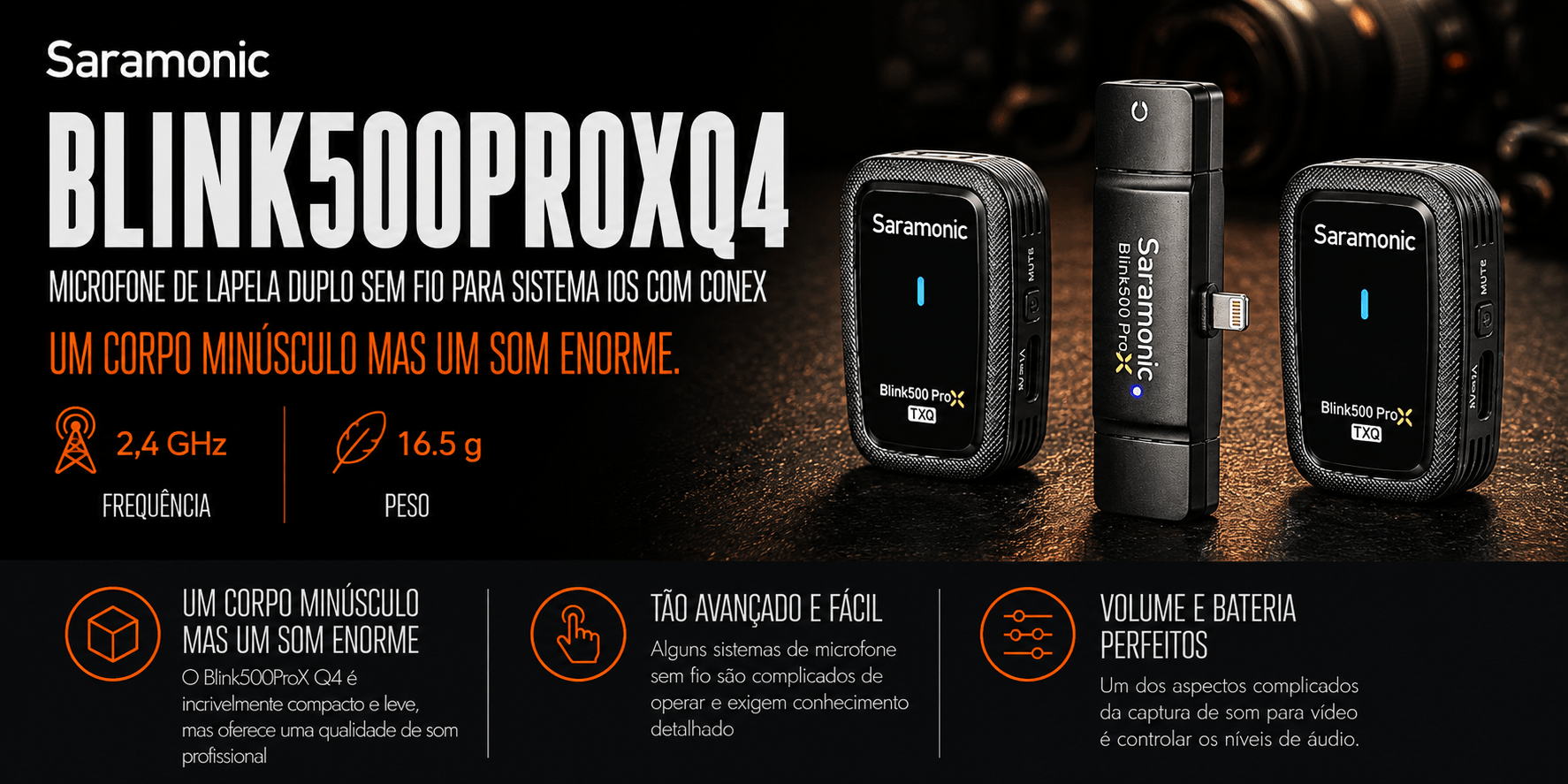 Blink500ProXQ4 — Microfone de Lapela Duplo sem fio para sistema
