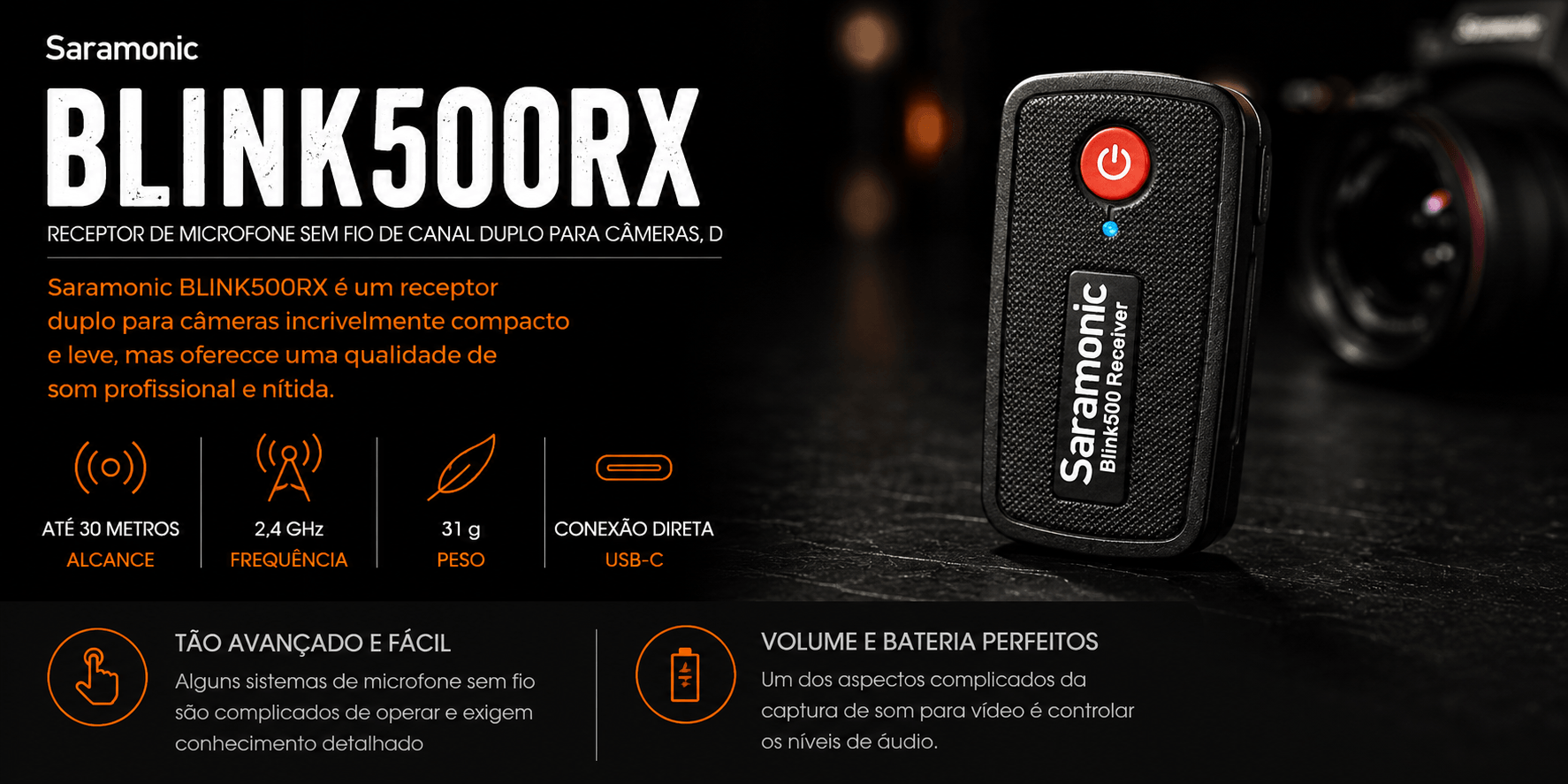 BLINK500RX — Receptor de microfone sem fio de canal duplo p