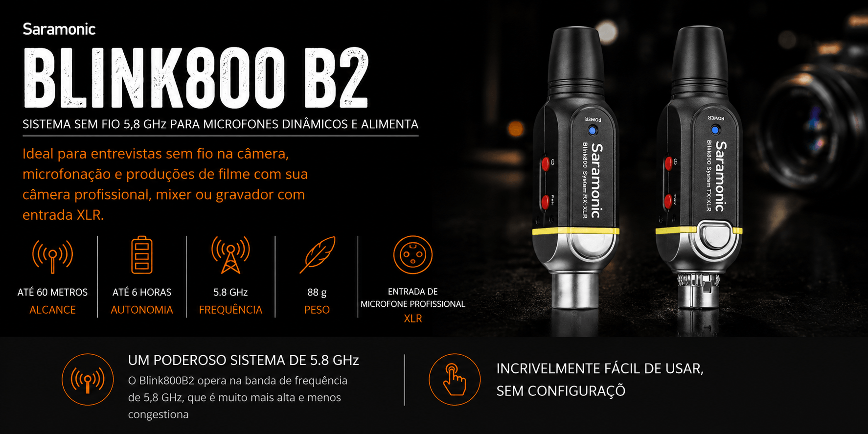 BLINK800 B2 — Sistema sem fio 5,8 GHz para microfones dinâmi