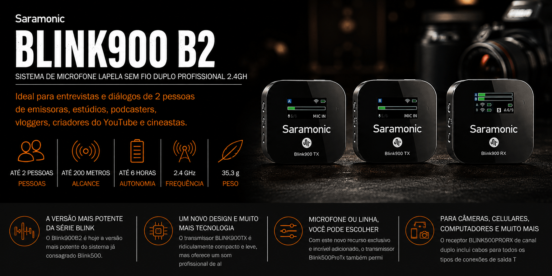 BLINK900 B2 — Sistema de Microfone Lapela sem fio duplo Prof