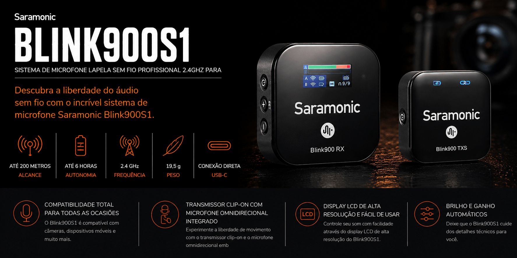 BLINK900S1 — Sistema de Microfone Lapela sem fio Profission