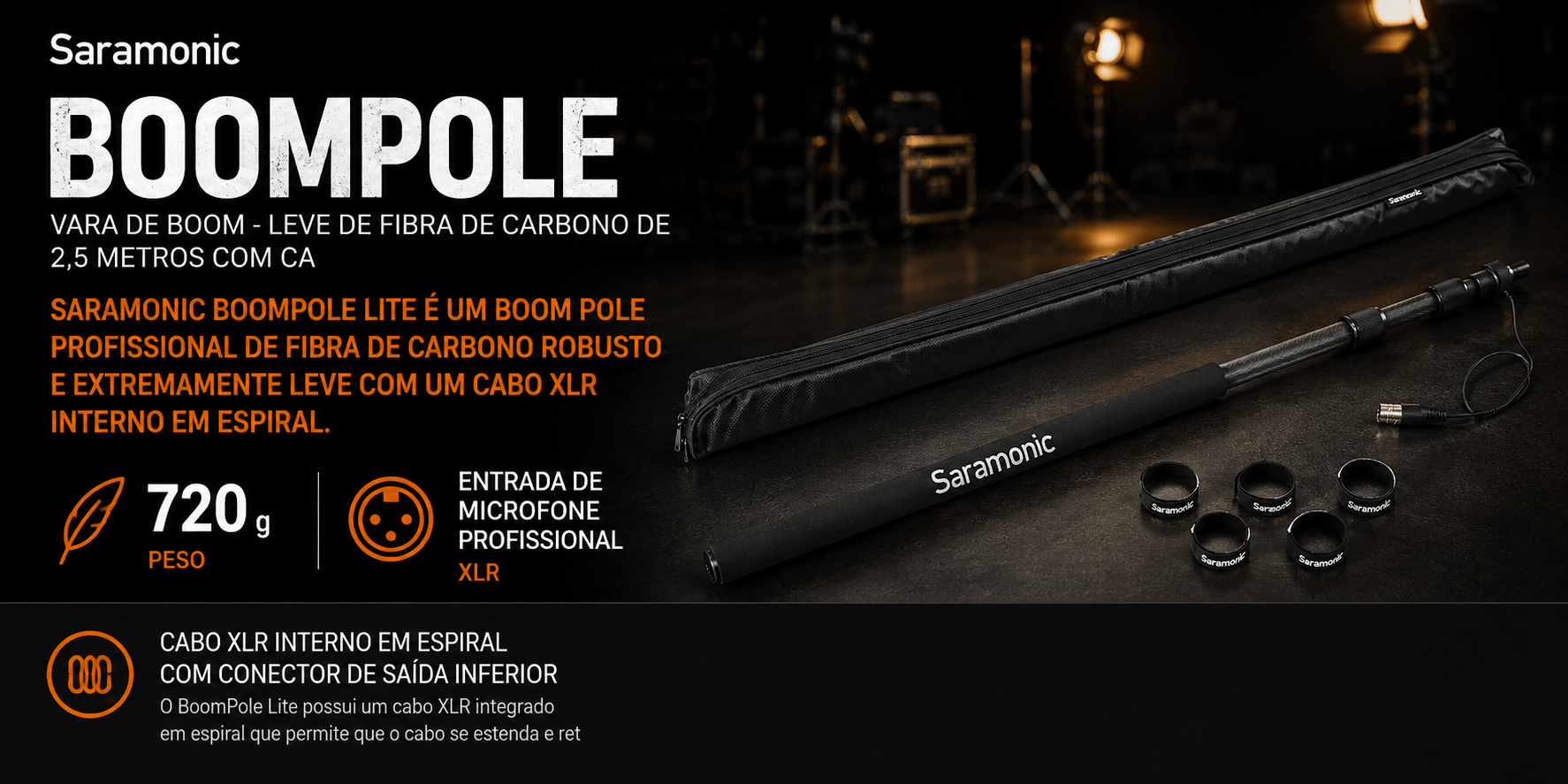 BoomPole — Vara de BOOM - Leve de Fibra de Carbono de 2,5