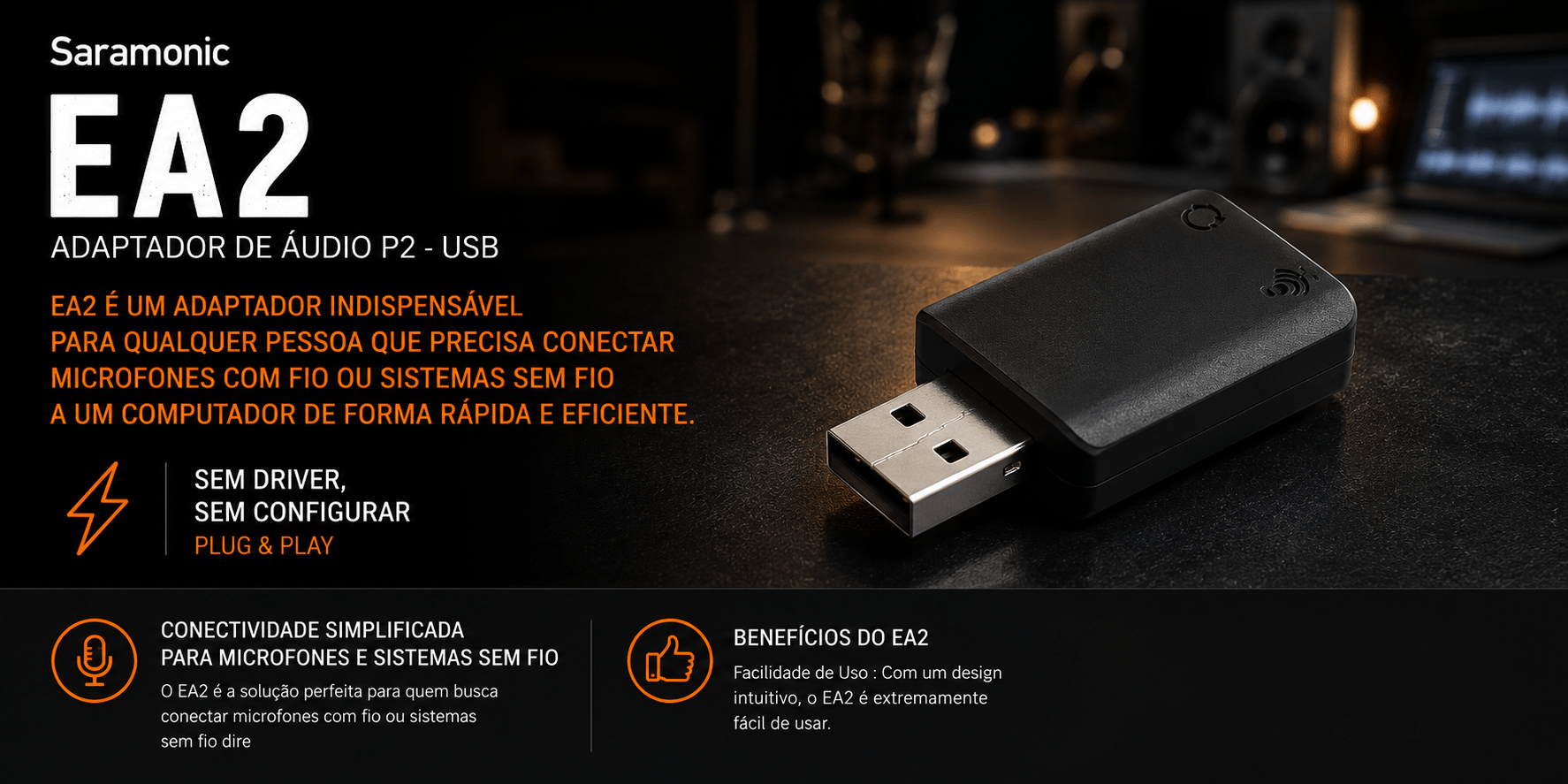 EA2 — Adaptador de áudio P2 - USB