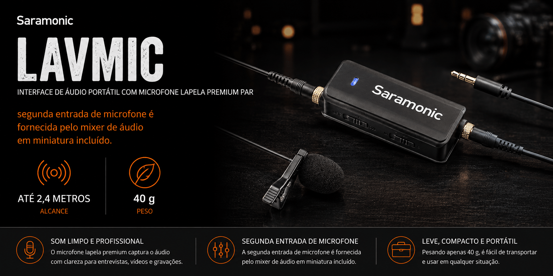 LAVMIC — Interface de Áudio Portátil com microfone lape