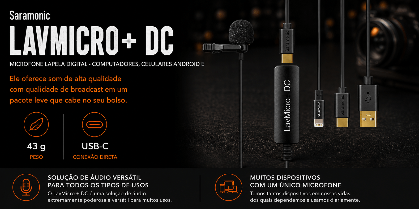LAVMICRO+ DC — Microfone lapela digital - Computadores, Celul