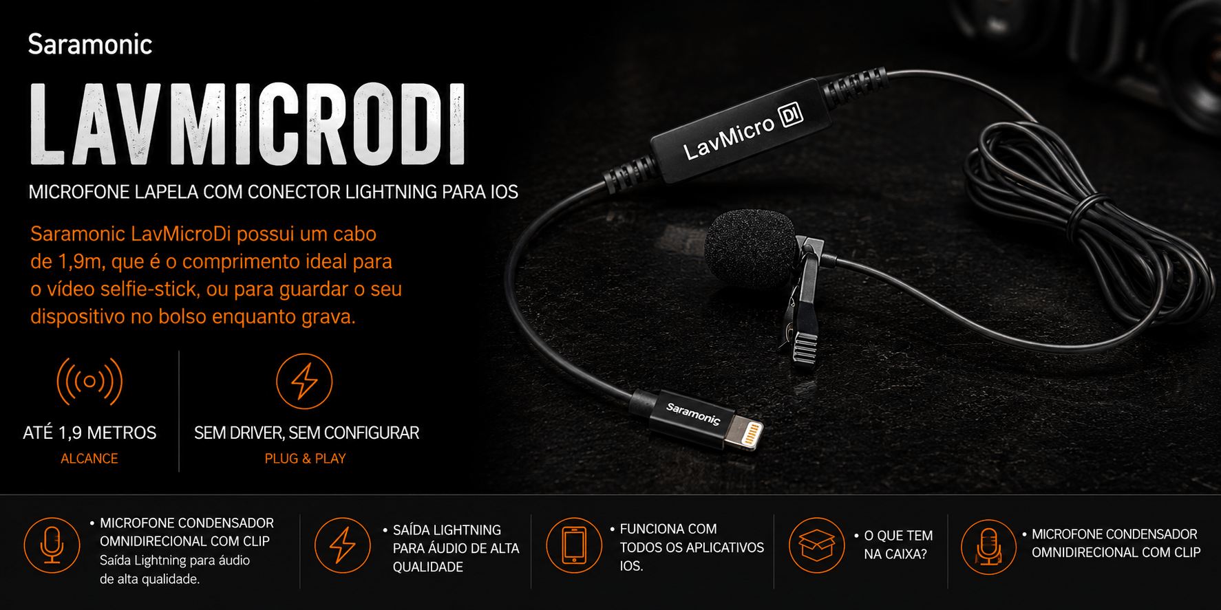 LAVMICRODI — Microfone lapela com conector Lightning para i